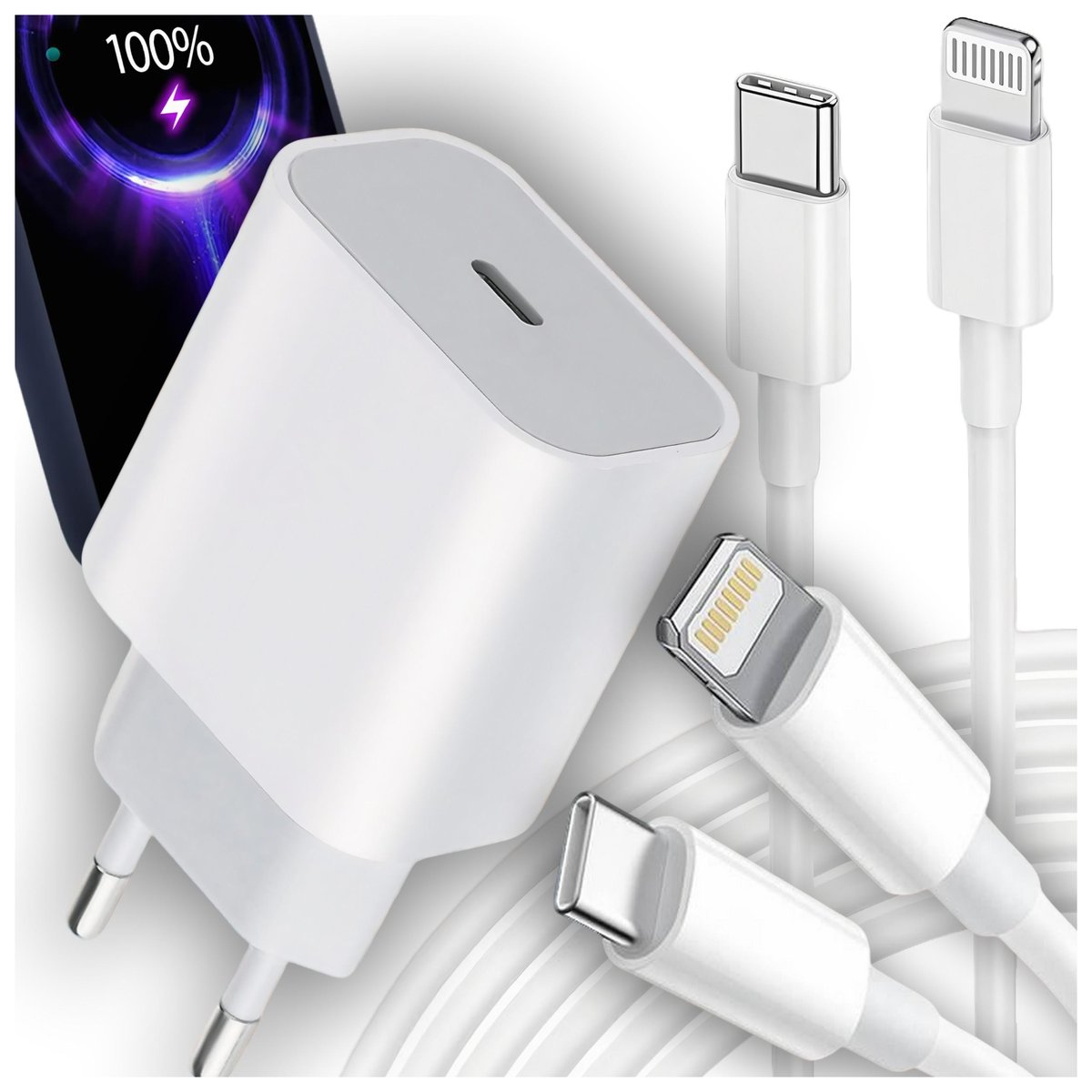 ŁADOWARKA DO IPHONE APPLE SZYBKA 3.0 KABEL 1M / USB-C - IPHONE LIGHTING 20W