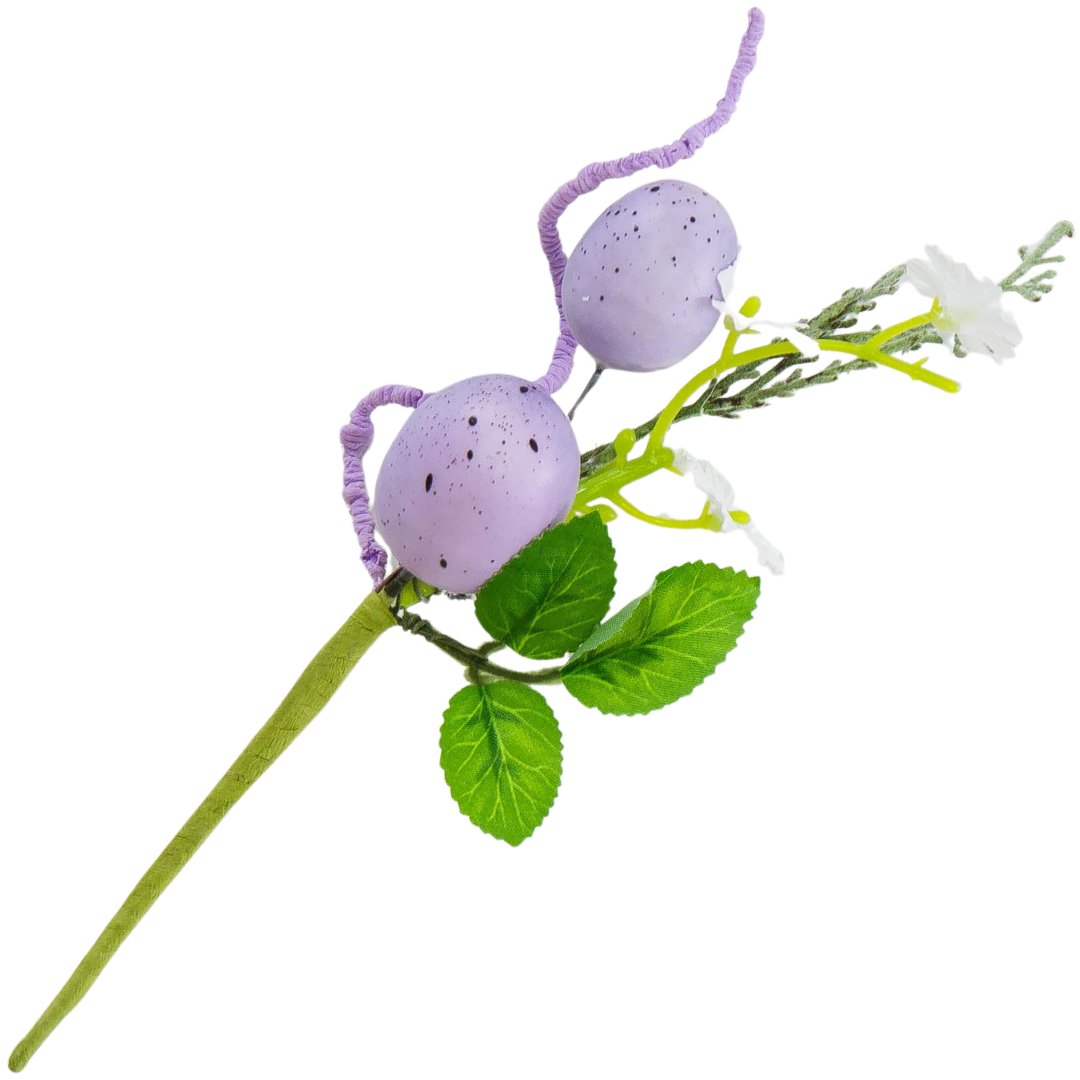 [68th0103] Gałązka ozdobna wielkanocna mała z fioletowymi pisankami 20cm