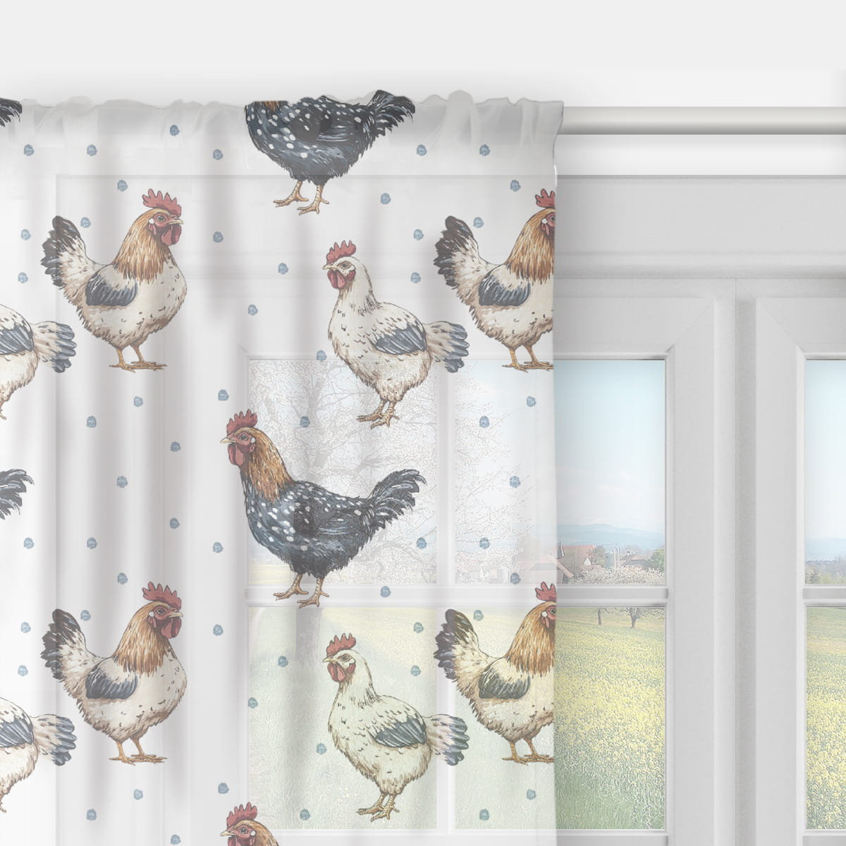 Firana SPRING wzór SP21 kury 140 x 280 cm