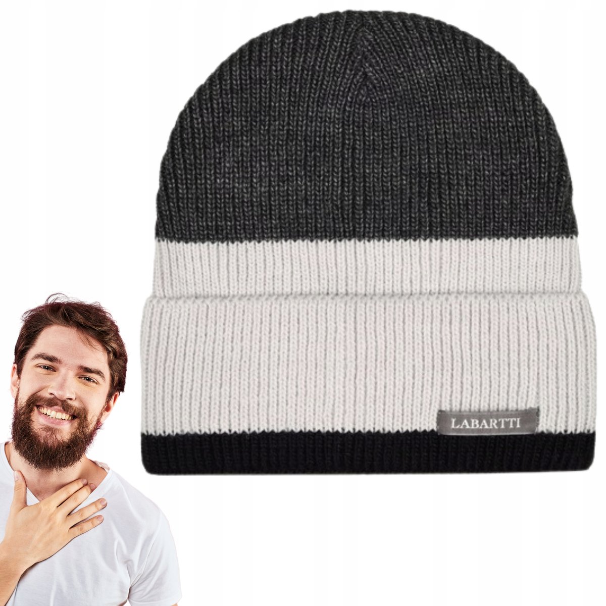 Męska Czapka Na Zimę Jesień Beanie Jesienno Zimowa Czarny Szary Grafit