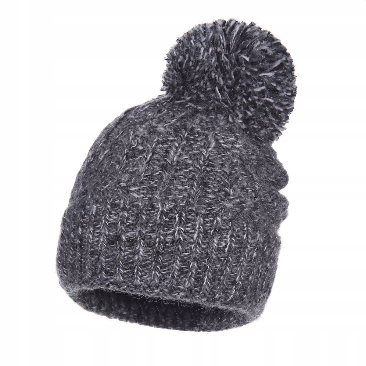 Czapka Damska Zimowa Z Pomponem Wywijana Angora 8% Wełna 5% Wełniana Szara