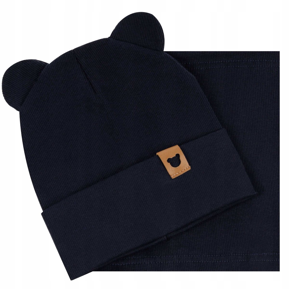 KOMPLET DZIECIĘCY Z USZKAMI WIOSENNY JESIENNY CZAPKA + KOMIN PRĄŻEK 40-44