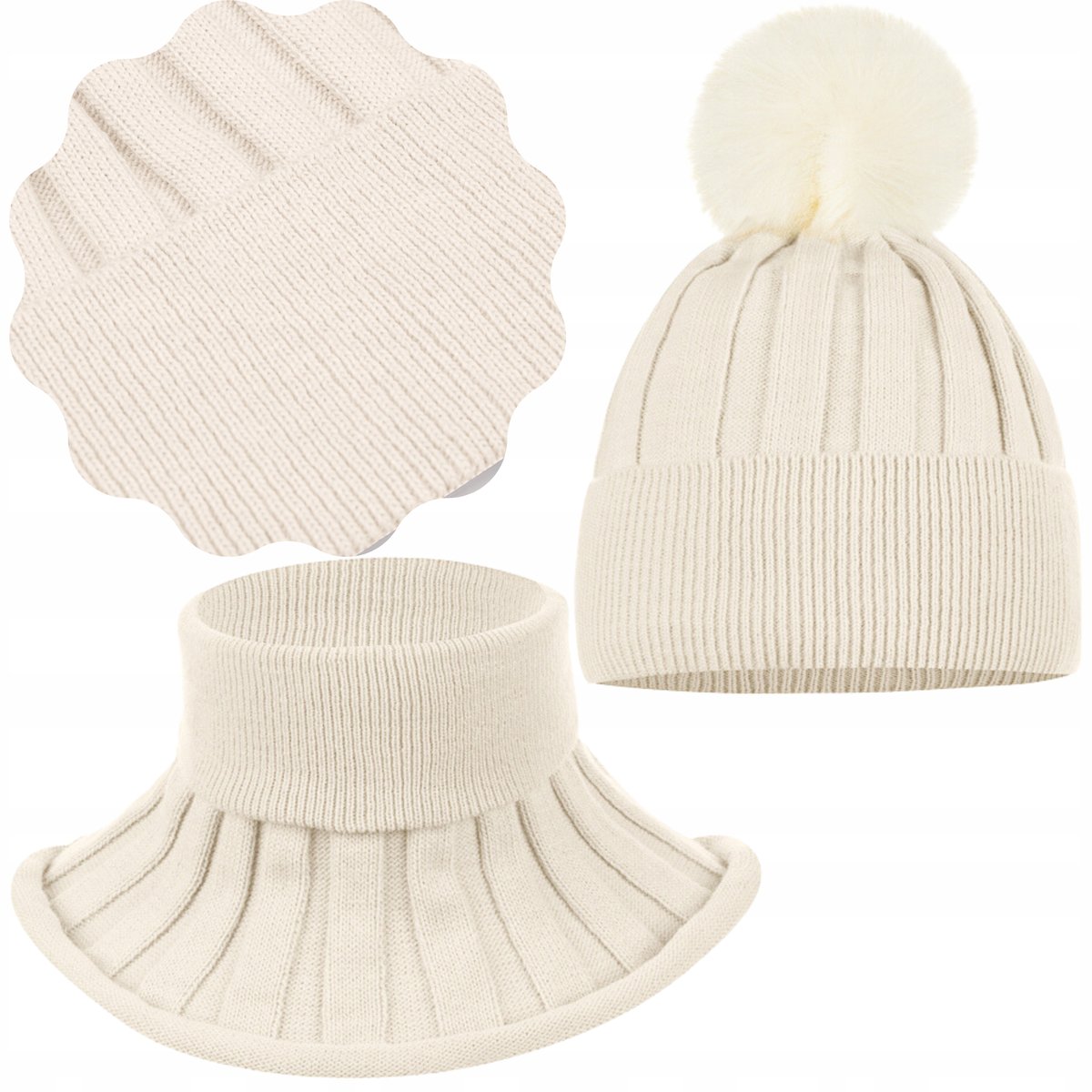 KOMPLET DZIECIĘCY ZIMOWY CIEPŁY POLAR JESIEŃ CZAPKA GOLFIK 44/50 BEŻOWY BEŻ