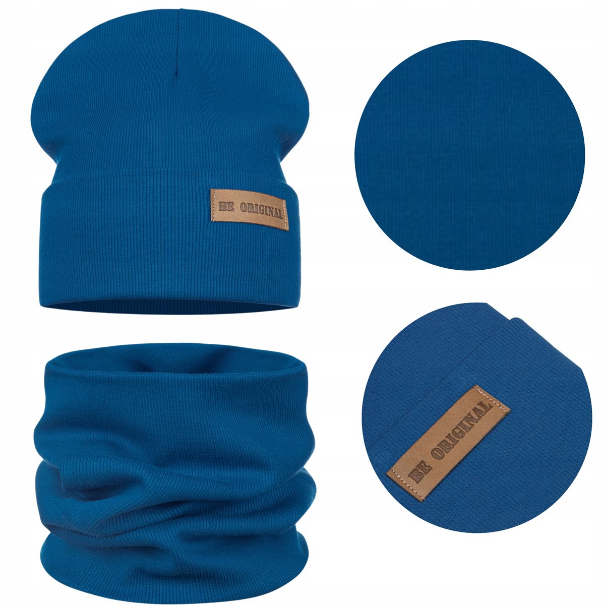 WIOSENNY DZIECIĘCY KOMPLET CZAPKA KOMIN BAWEŁNA PODWÓJNY MATERIAŁ NIEBIESKI