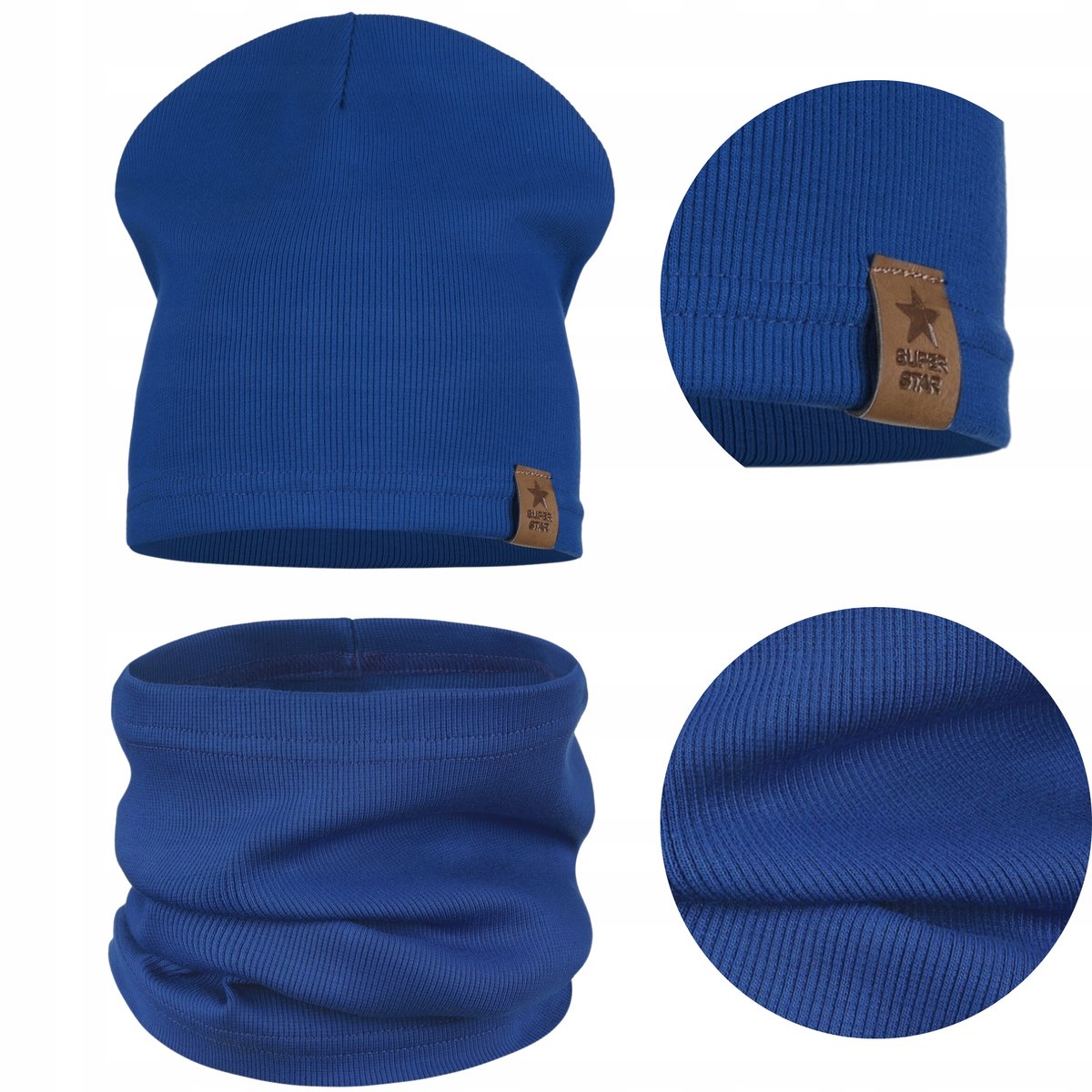 KOMPLET DZIECIĘCY BAWEŁNIANY CZAPKA KOMIN NA JESIEŃ ZIMĘ NIEBIESKI 40-46
