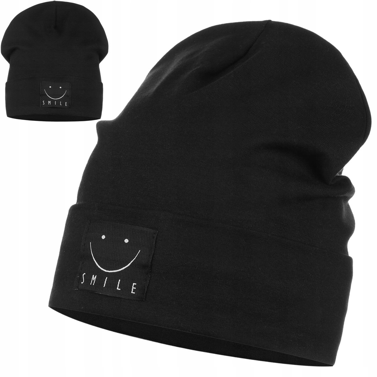 CZARNA CZAPKA DZIECIĘCA CHŁOPCA DZIEWCZYNKI BAWEŁNIANA JESIENNA 40-46