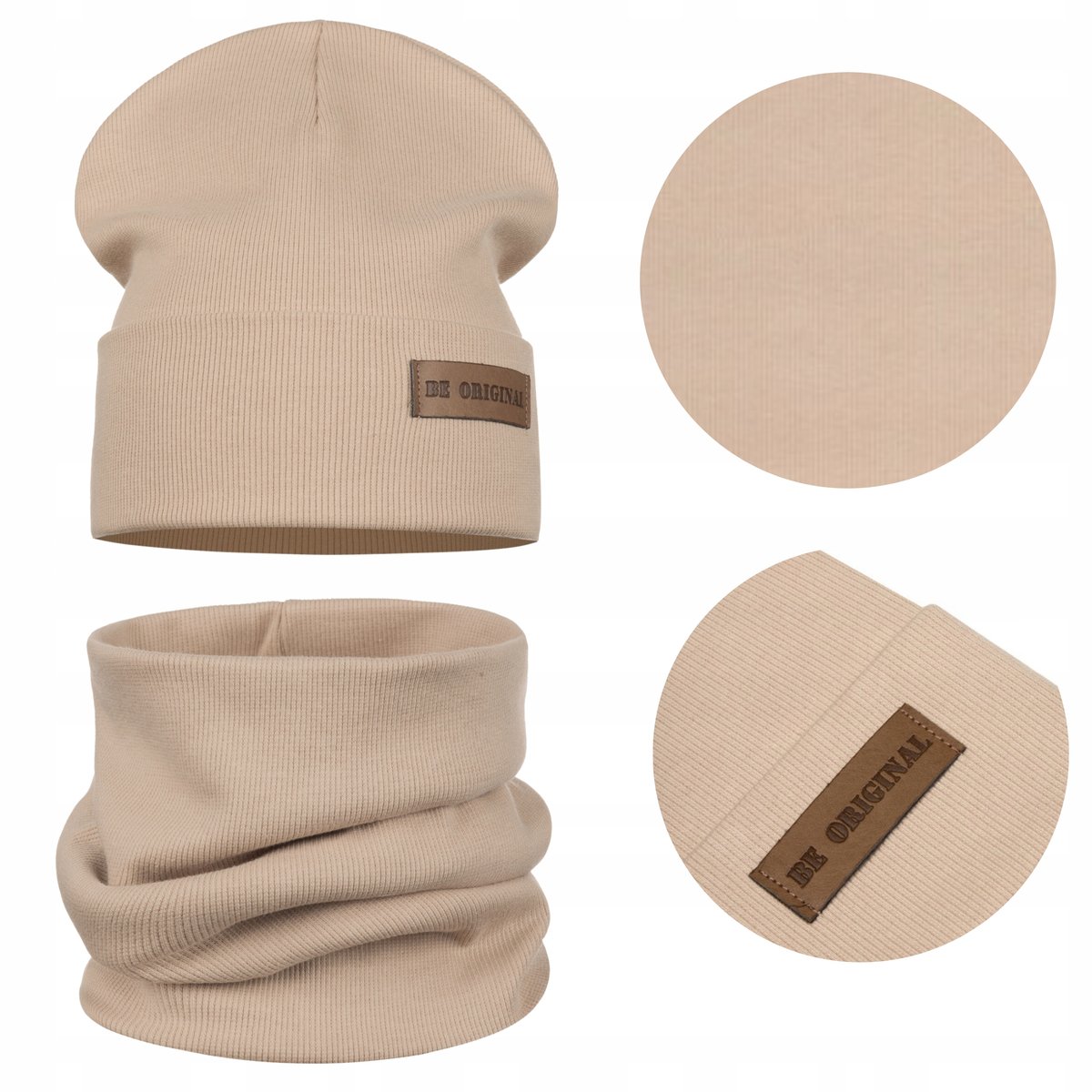 WIOSENNY DZIECIĘCY KOMPLET CZAPKA KOMIN BAWEŁNA PODWÓJNY MATERIAŁ BEŻOWY