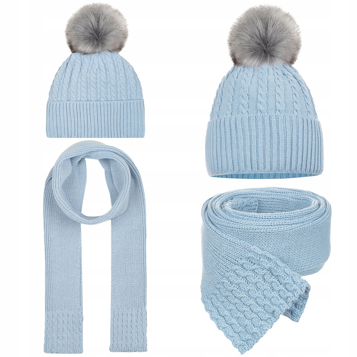 KOMPLET DZIECIĘCY ZIMOWY JESIENNY CZAPKA Z POLAREM SZALIK 44/50 BŁĘKITNY
