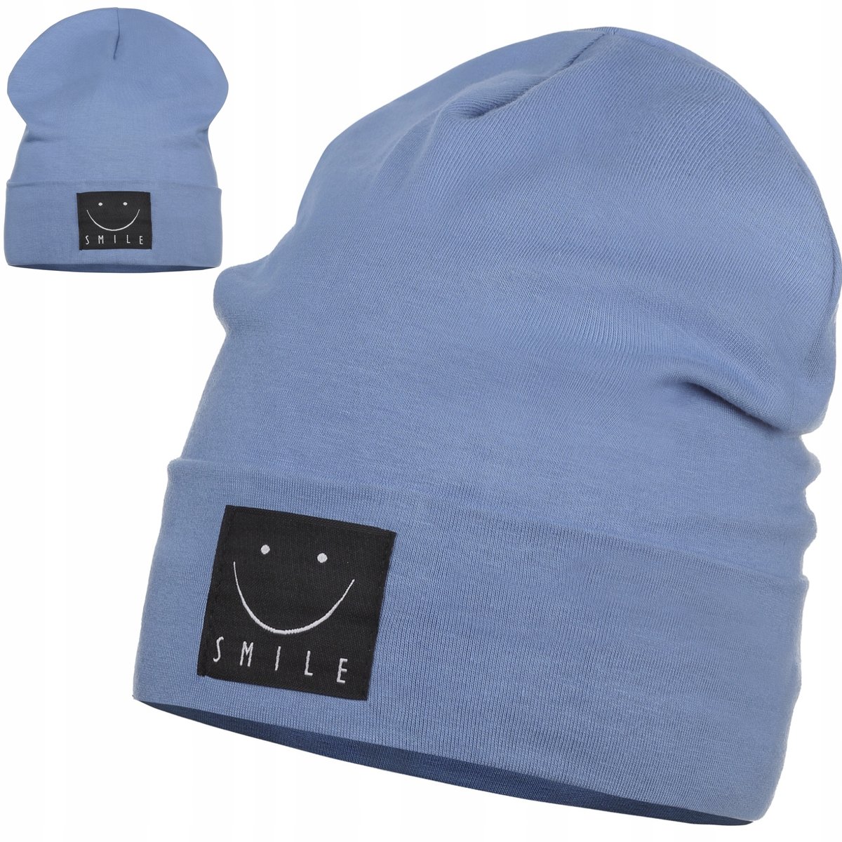 NIEBIESKA CZAPKA DZIECIĘCA CHŁOPCA DZIEWCZYNKI BAWEŁNIANA JESIENNA 40-46