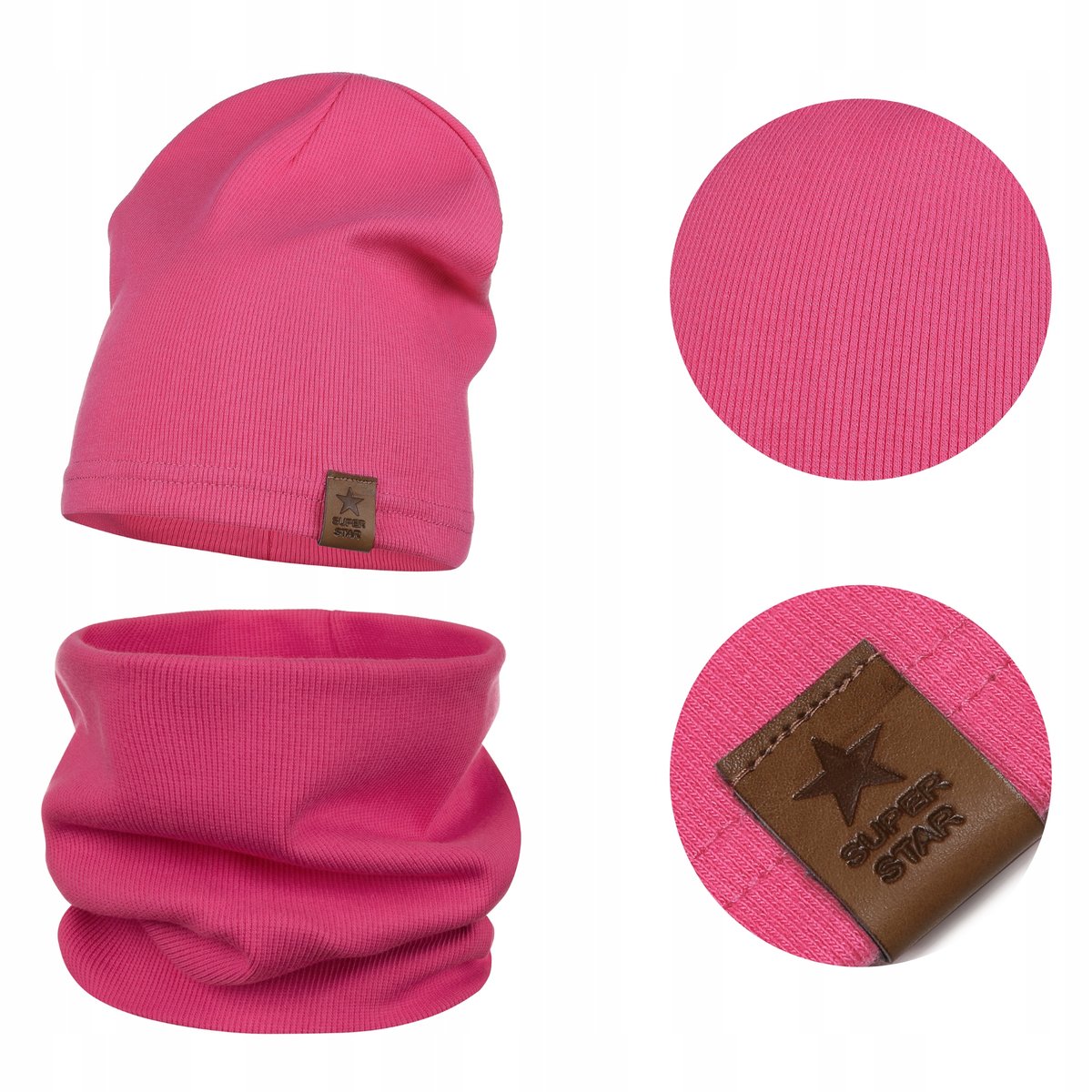 CZAPKA KOMIN KOMPLET DWUWARSTWOWY PRZEJŚCIOWY BAWEŁNA PRĄŻEK RÓŻOWY 54-58