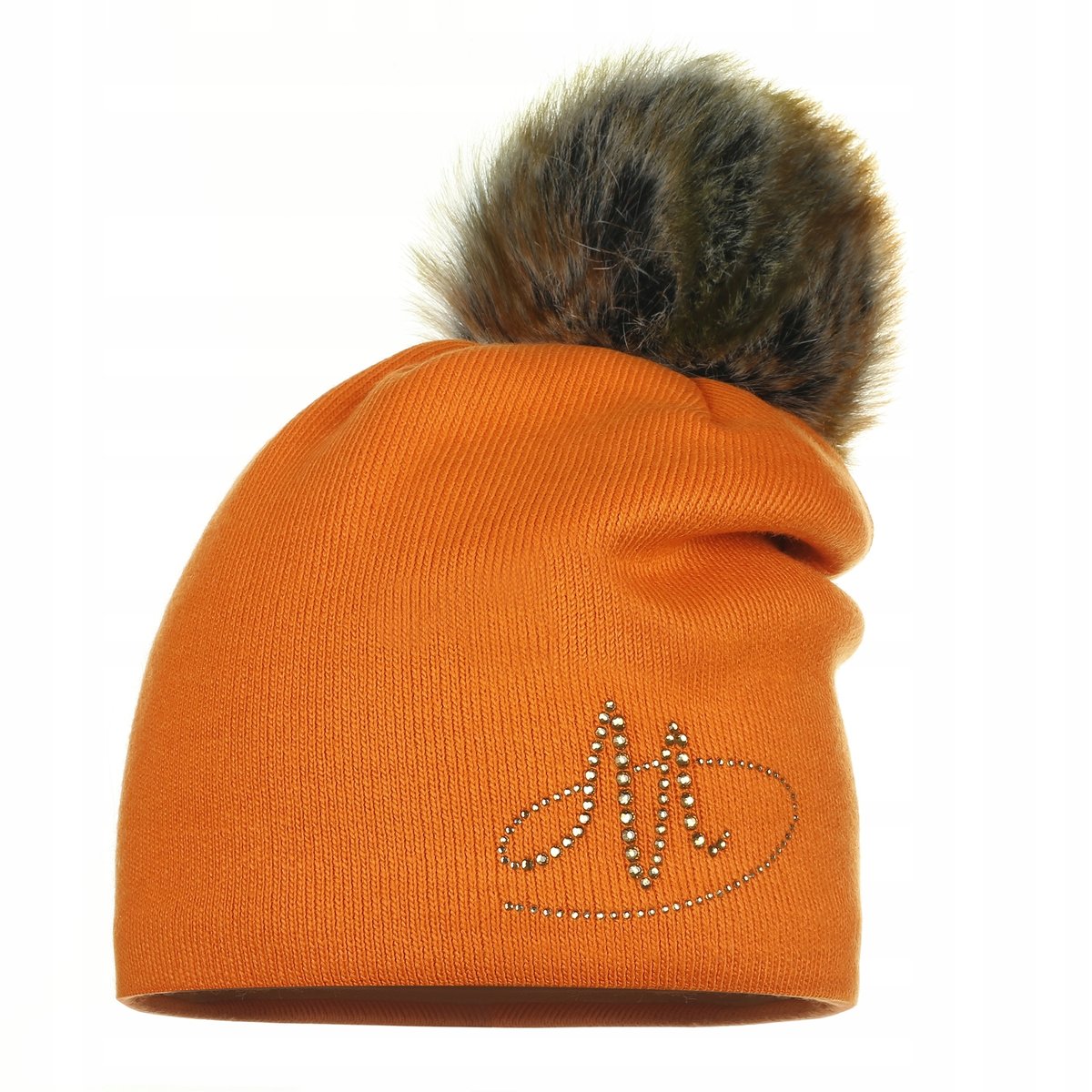 Zimowa Ocieplana Czapka Z Pomponem Pomarańczowa