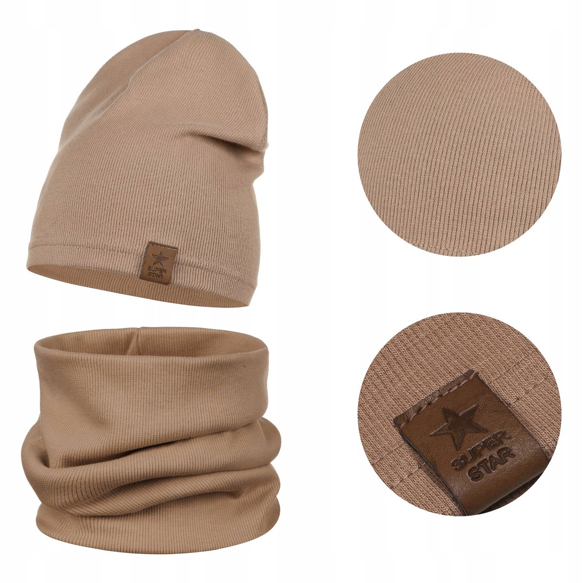 CZAPKA KOMIN KOMPLET DWUWARSTWOWY PRZEJŚCIOWY BAWEŁNA PRĄŻEK BRĄZOWY 48-52