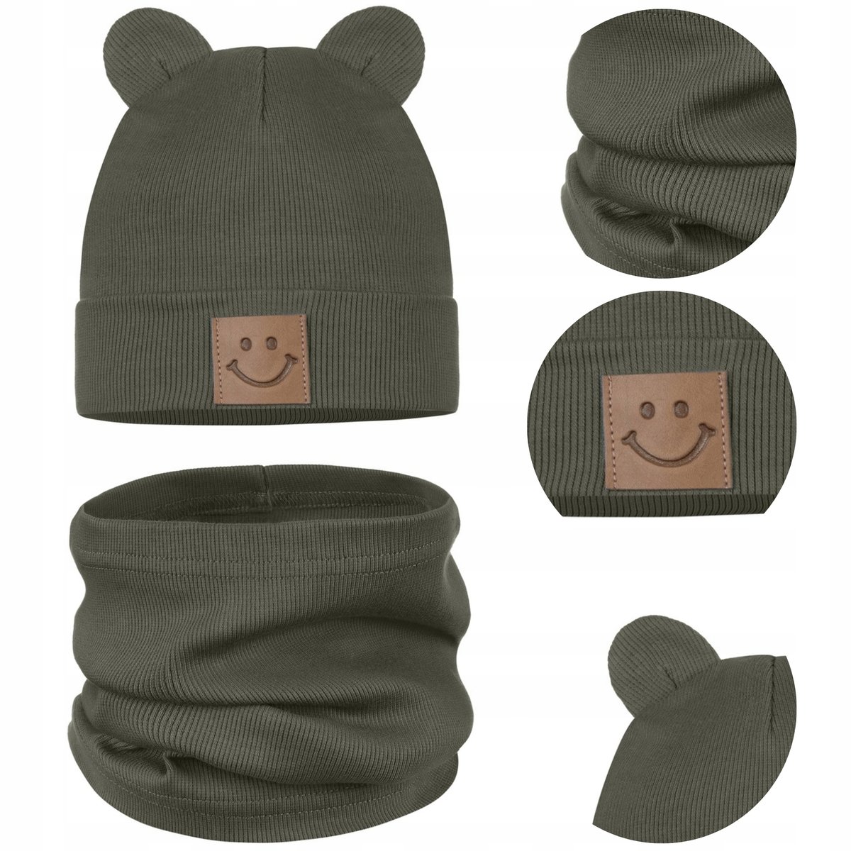 KOMPLET DZIECIĘCY ZESTAW CZAPKA KOMIN JESIENNY BAWEŁNA 95% 44-48 ZIELONY