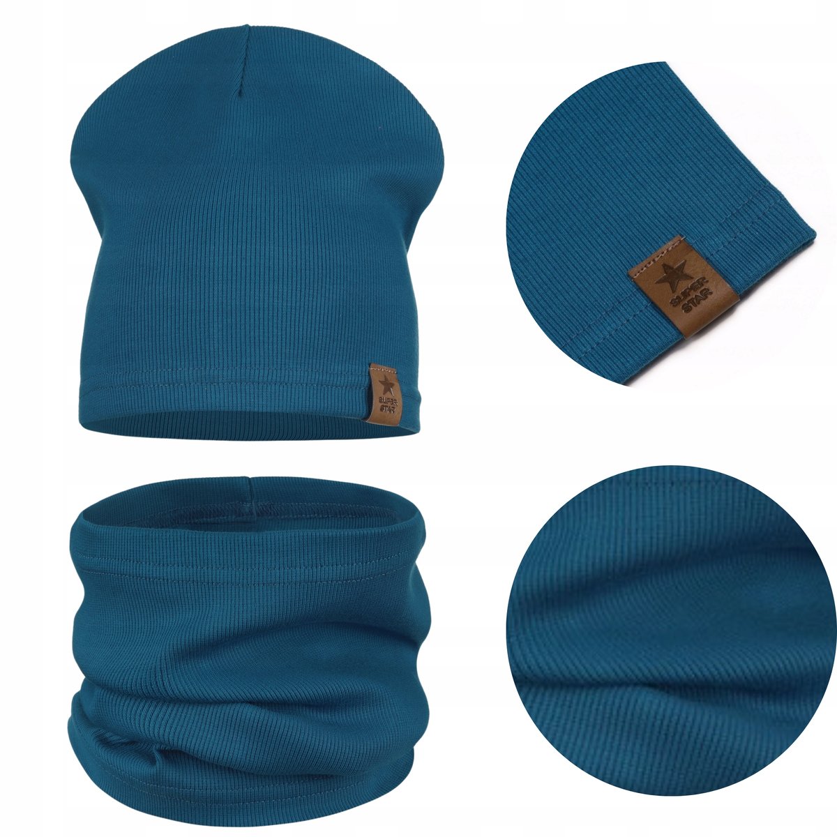 KOMPLET DZIECIĘCY BAWEŁNIANY CZAPKA KOMIN NA JESIEŃ ZIMĘ MORSKI 48-52