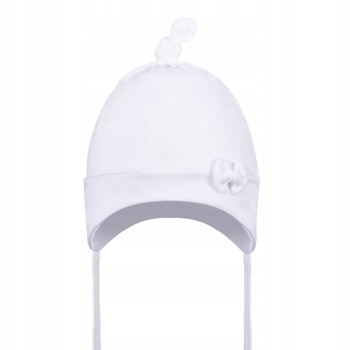 CZAPKA NIEMOWLĘCA DZIECIĘCA WIĄZANA Z KOKARDKĄ BAWEŁNIANA BIAŁA roz. 40