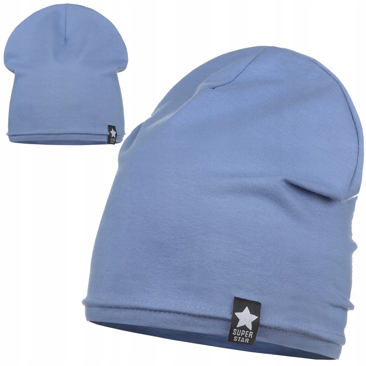 BŁĘKITNA CZAPKA DLA DZIECKA DZIEWCZYNKI CHŁOPCA BAWEŁNA 92% 50-54cm MAJKA