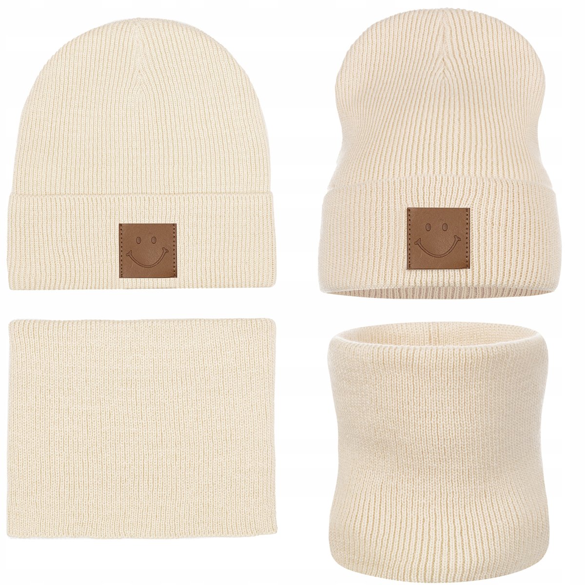 KOMPLET Z POLAREM ZIMOWY JESIENNY CZAPKA + KOMIN 40/46 BEŻ BEŻOWY