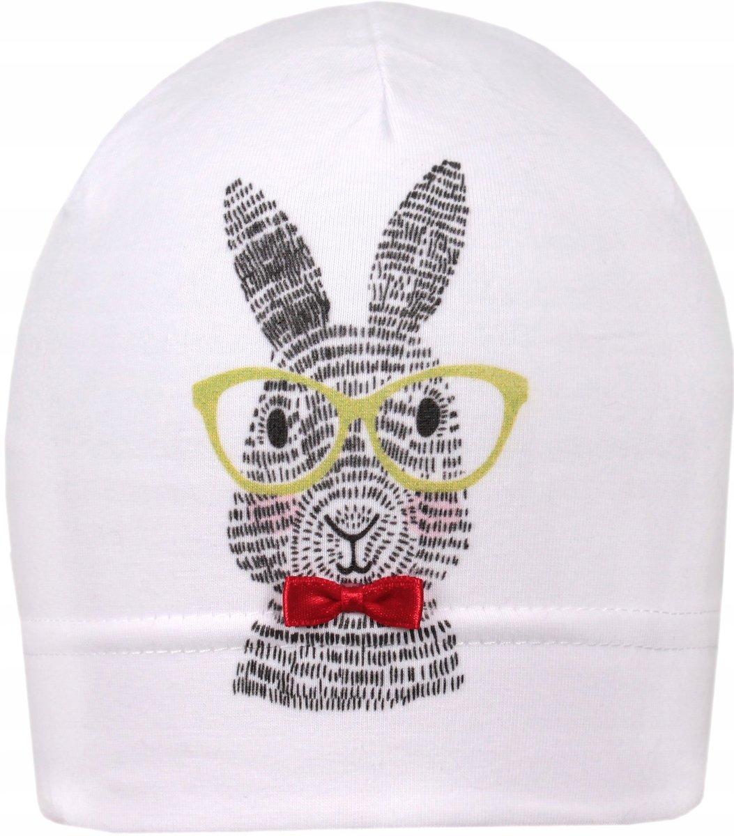 CZAPKA CZAPECZKA DZIECIĘCA KRÓLIK KRÓLICZEK BIAŁA BAWEŁNIANA 44