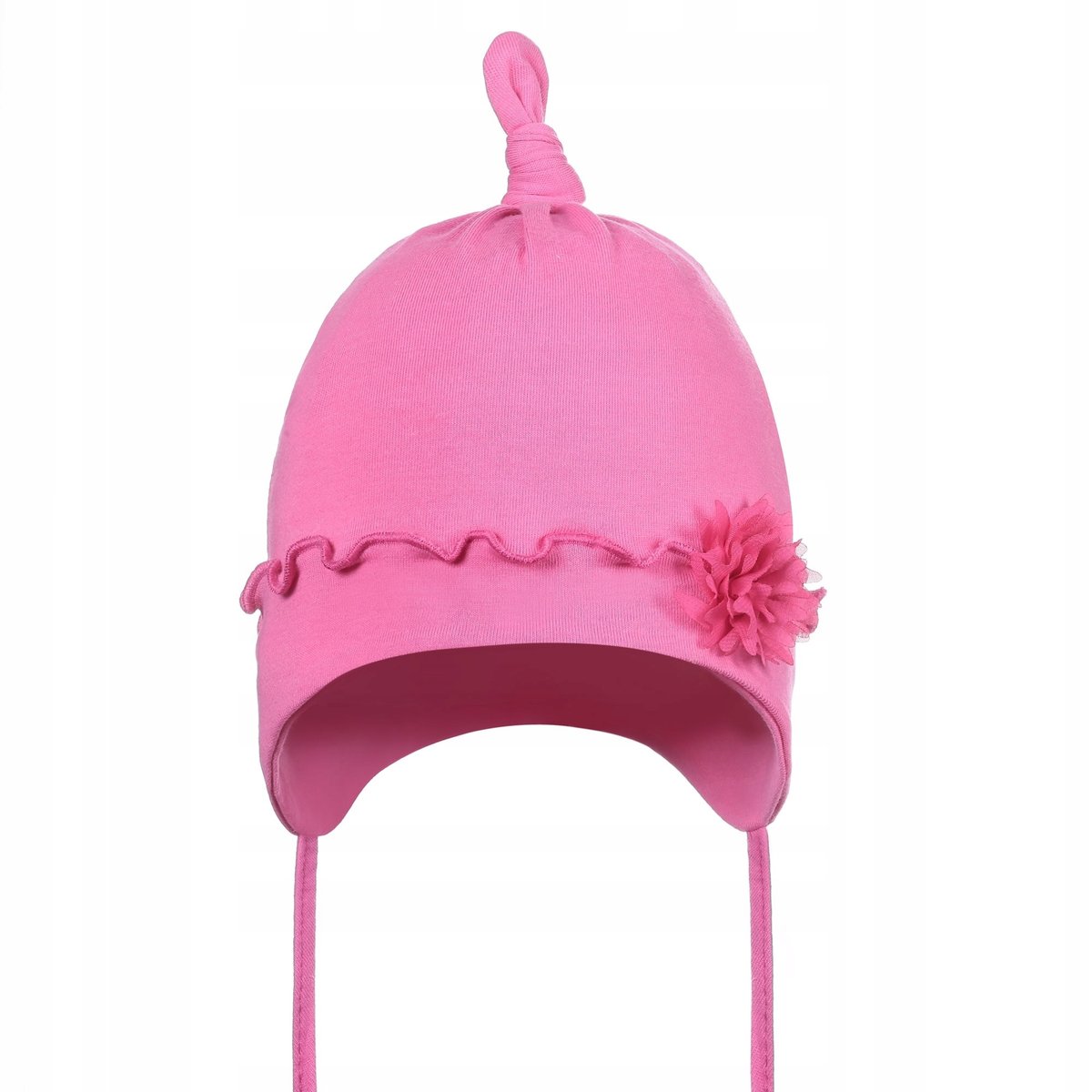 CZAPKA CZAPECZKA DZIECIĘCA BAWEŁNIANA WIĄZANA OZDOBNY KWIAT RÓŻÓWY r 42