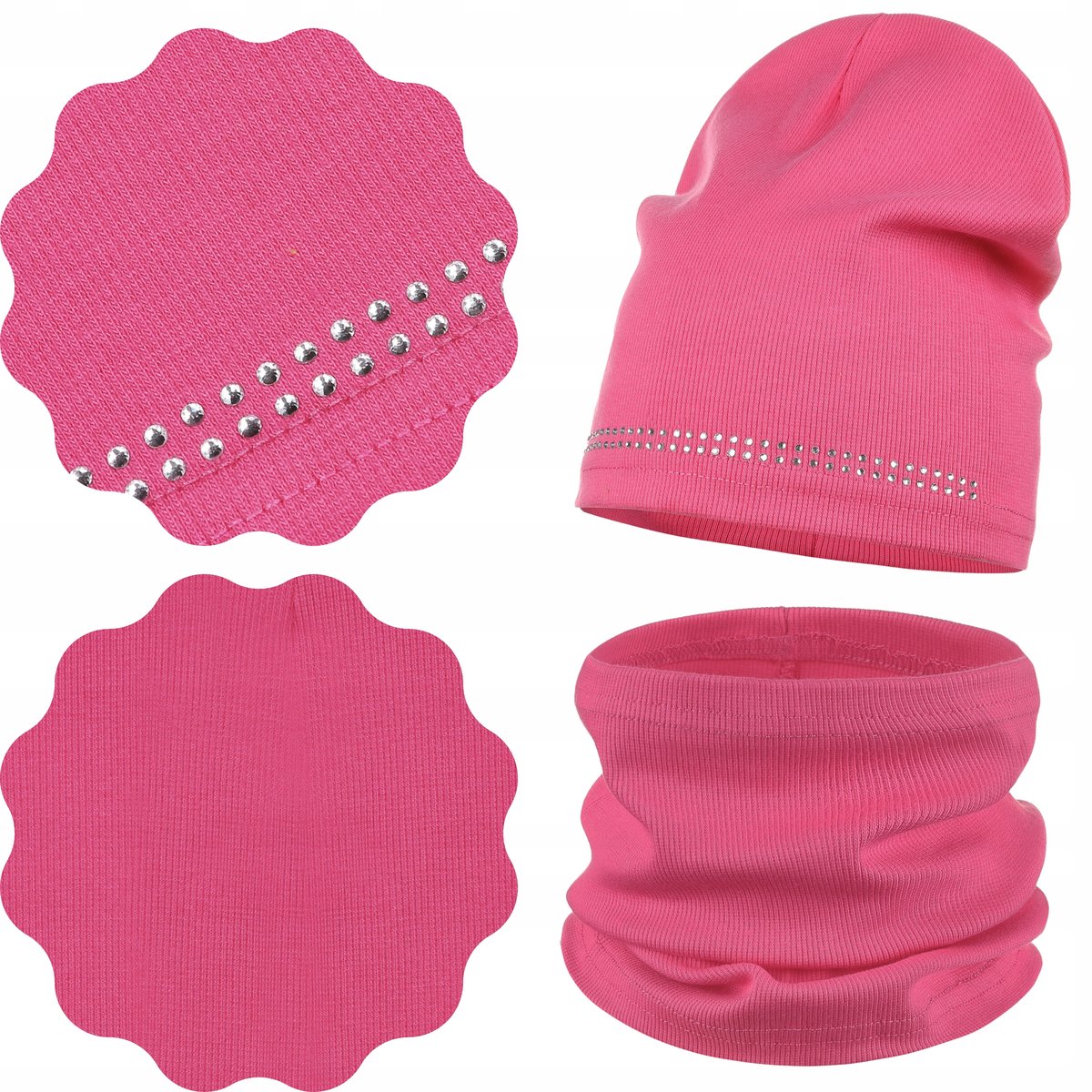 MAJKA KOMPLET JESIENNY CZAPKA BEANIE + KOMIN 40/46 DŻETY RÓŻOWY RÓŻ