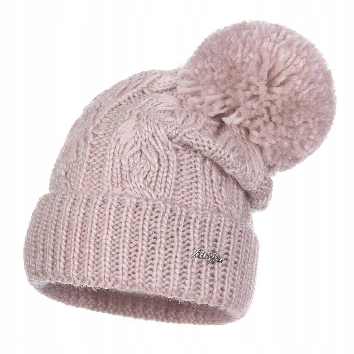 Beżowa Czapka Damska Zimowa Z Pomponem Wywijana Ciepła Na Zimę Majka