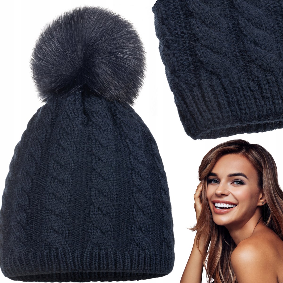 Czapka Damska Zimowa Kobieca Beanie Jesienna Zimowa Majka Beż Beżowa Ecru