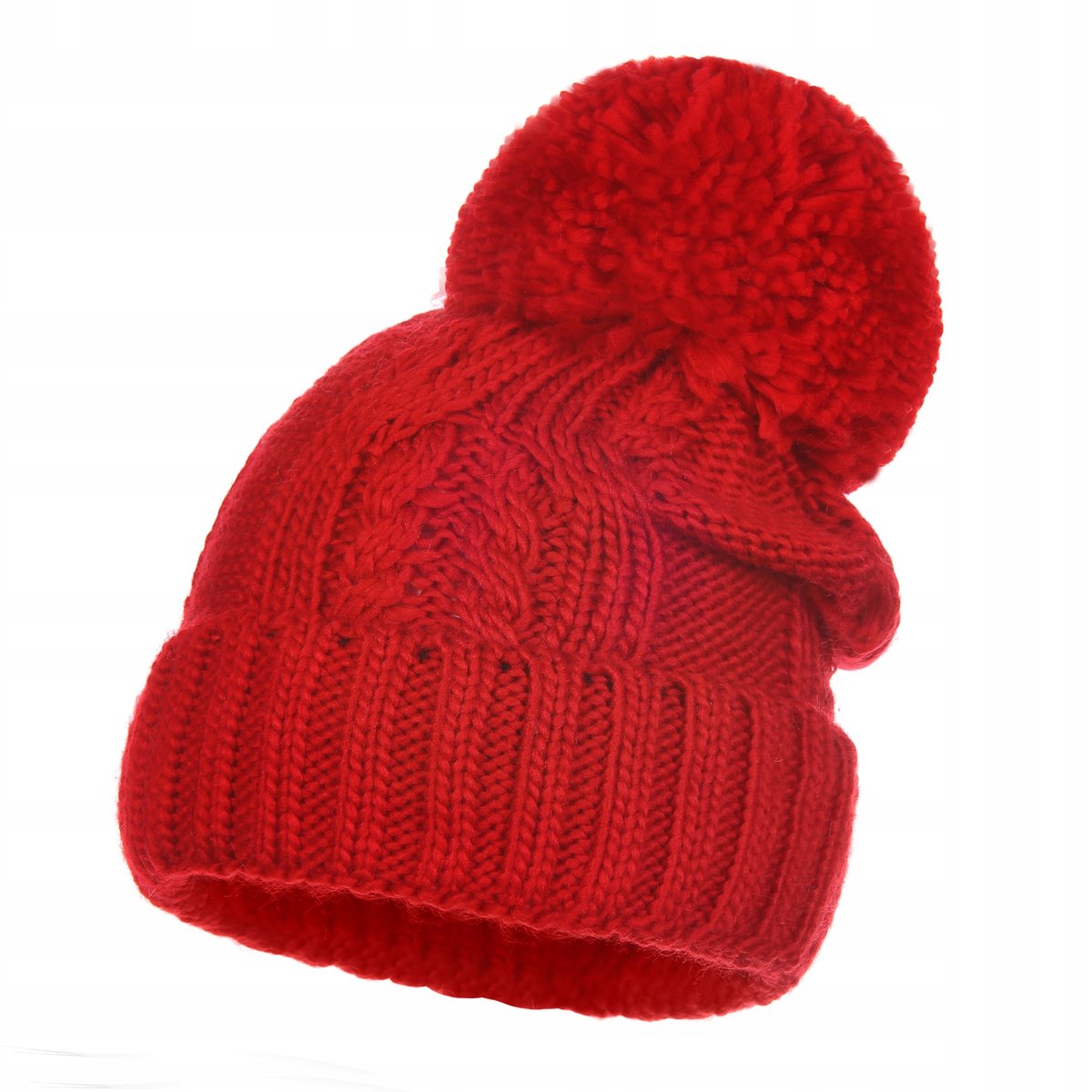 Czapka Damska Zimowa Z Pomponem Wywijana Ciepła Na Zimę Majka Czerwona