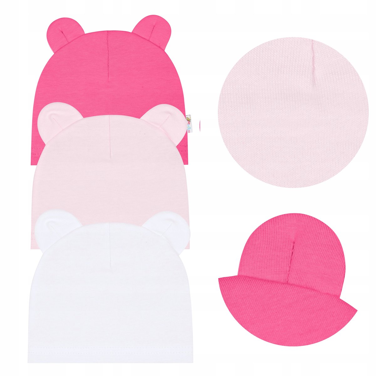 Czapka niemowlęca bawełniana różowa uszka 36-38 x3