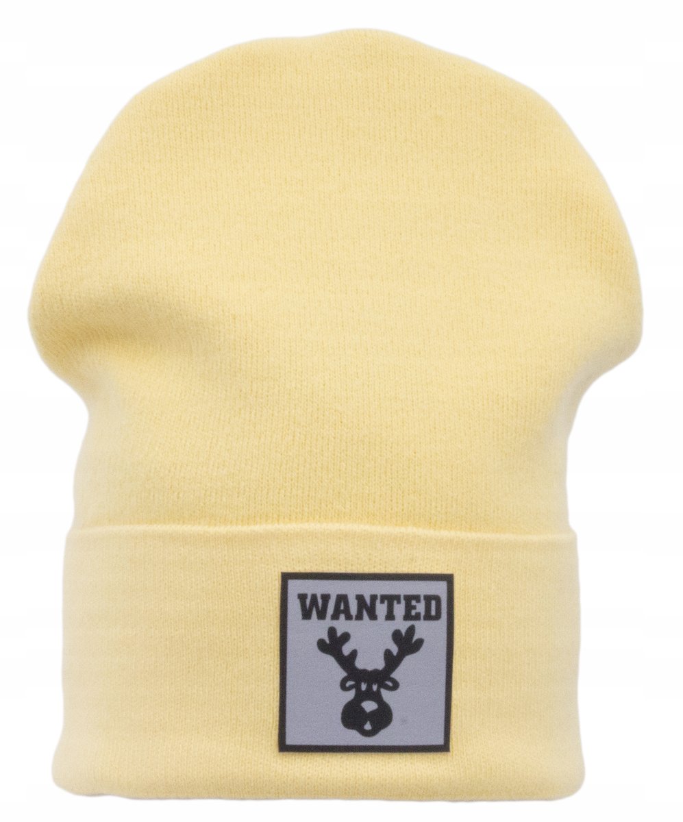 Czapka Damska Zimowa Jesienna Smerfetka Ozdobna Naszywka Żółta