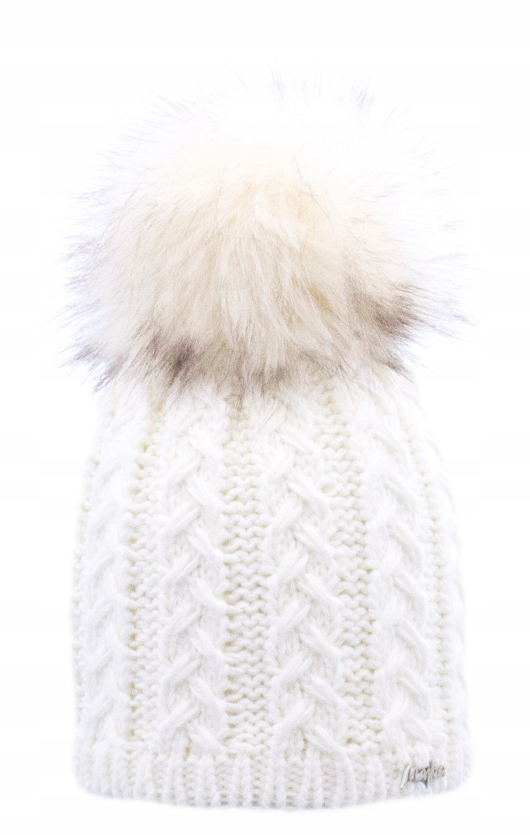 Czapka Damska Zimowa Z Pomponem Ocieplana Polarem Polska Marka Ecru