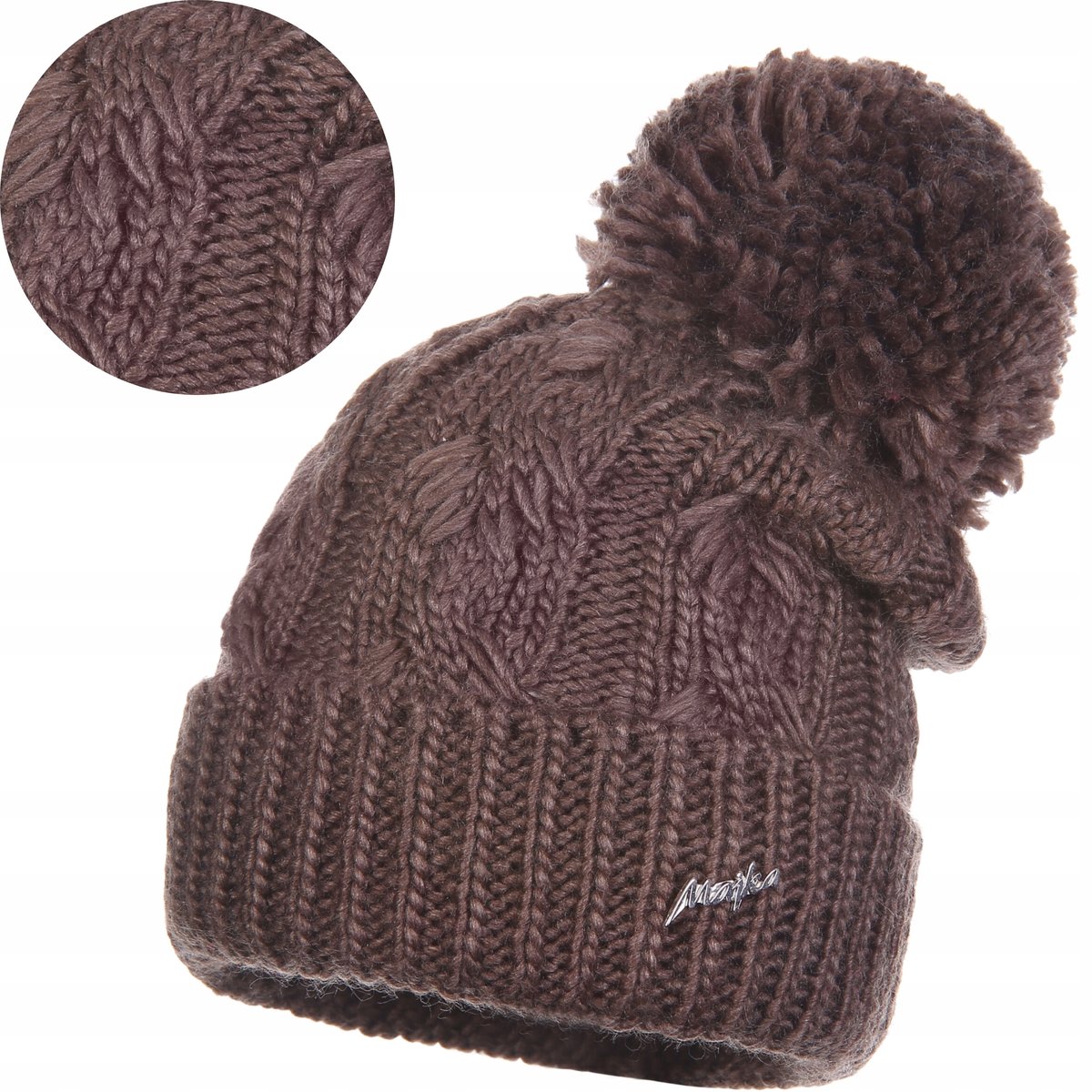 Brązowa Czapka Damska Zimowa Z Pomponem Wywijana Ciepła Na Zimę Majka