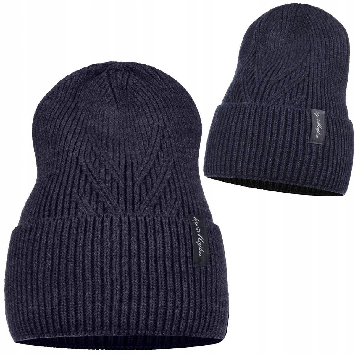 Damska Czapka Zimowa Kobieca Na Zimę Wywijana Granatowa Polska Marka