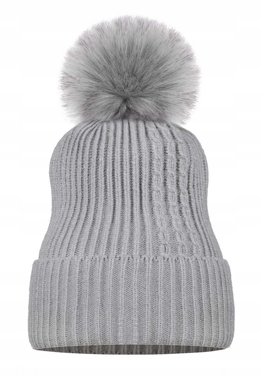 Zimowa Czapka Damska Z Pomponem Na Zimę Jesień Polska Marka Szara