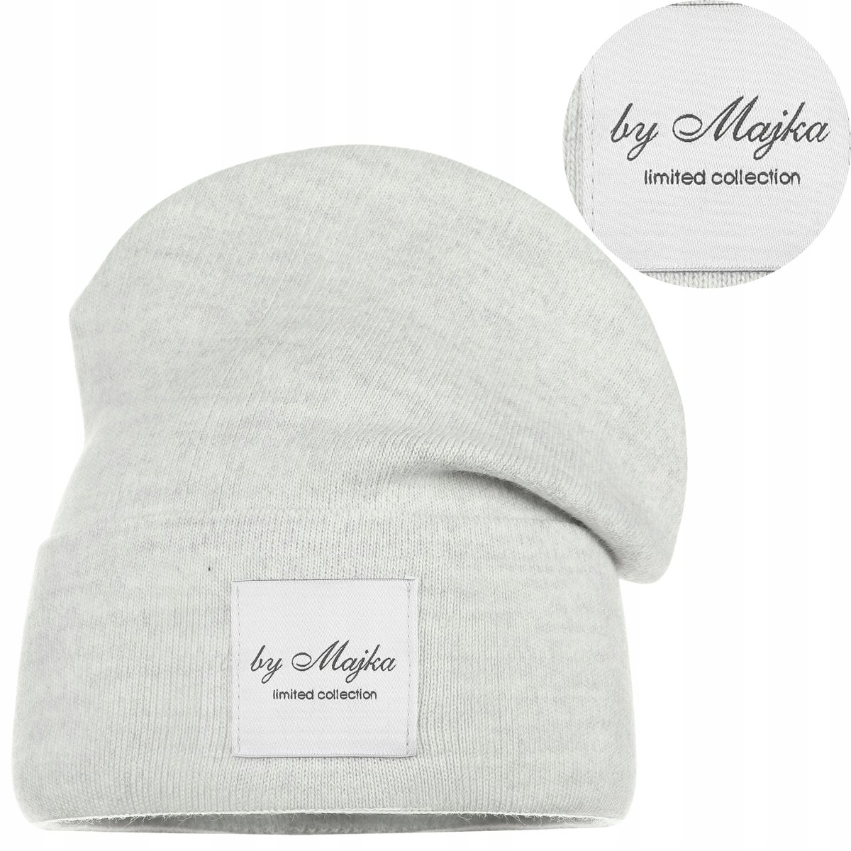Czapka Damska Wywijana Jesienna Zimowa Logo Polskiej Marki Majka Szara