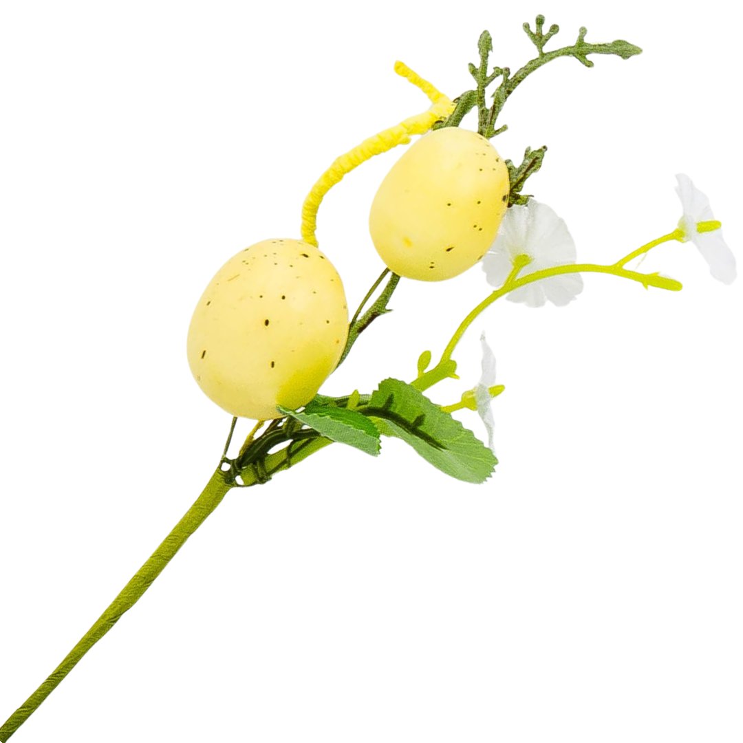 [68th0101] Gałązka ozdobna wielkanocna mała z żółtymi pisankami 20cm