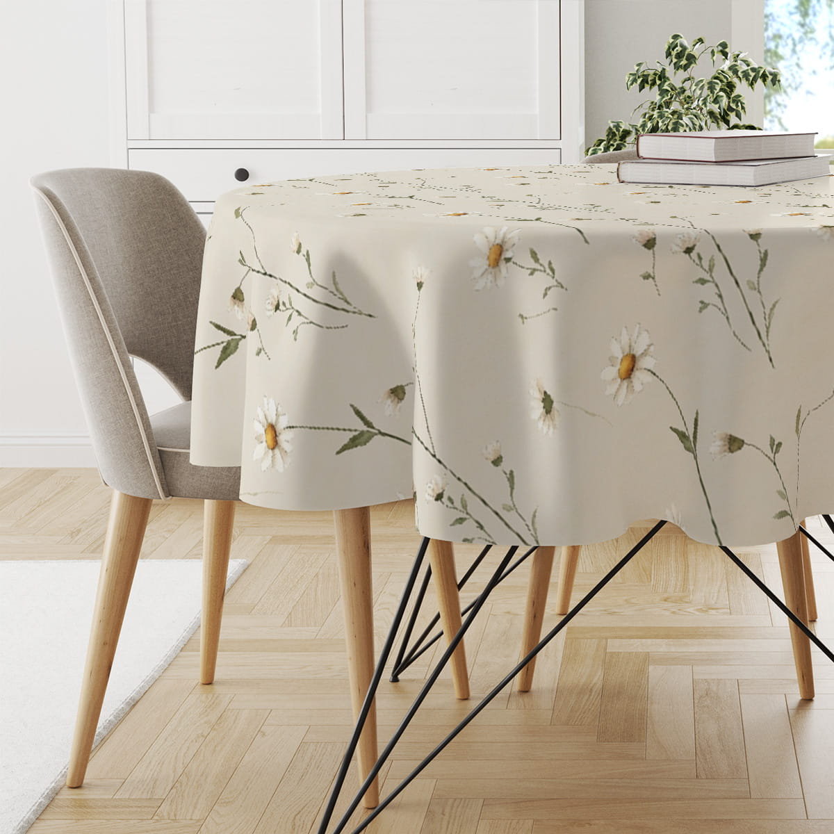 Obrus okrągły SPRING wzór SP25 stokrotki średnica 130 cm