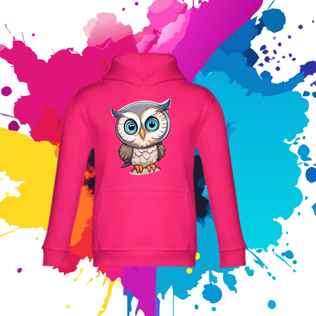 Bluza dziecięca typu kangurka z kapturem w kolorze różowym z nadrukiem sowa 8 lat