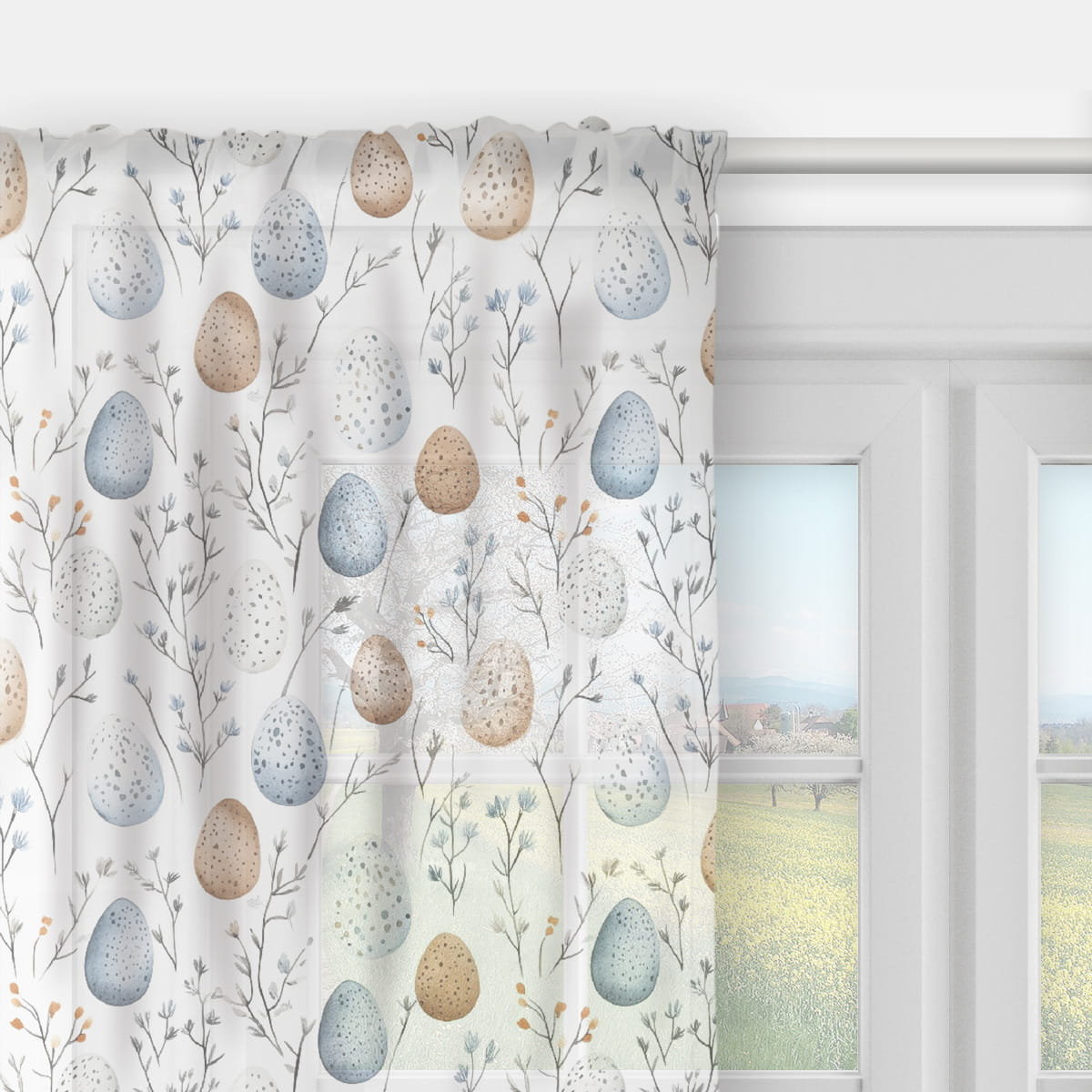 Firana SPRING wzór SP22 kolorowe pisanki 140 x 230 cm