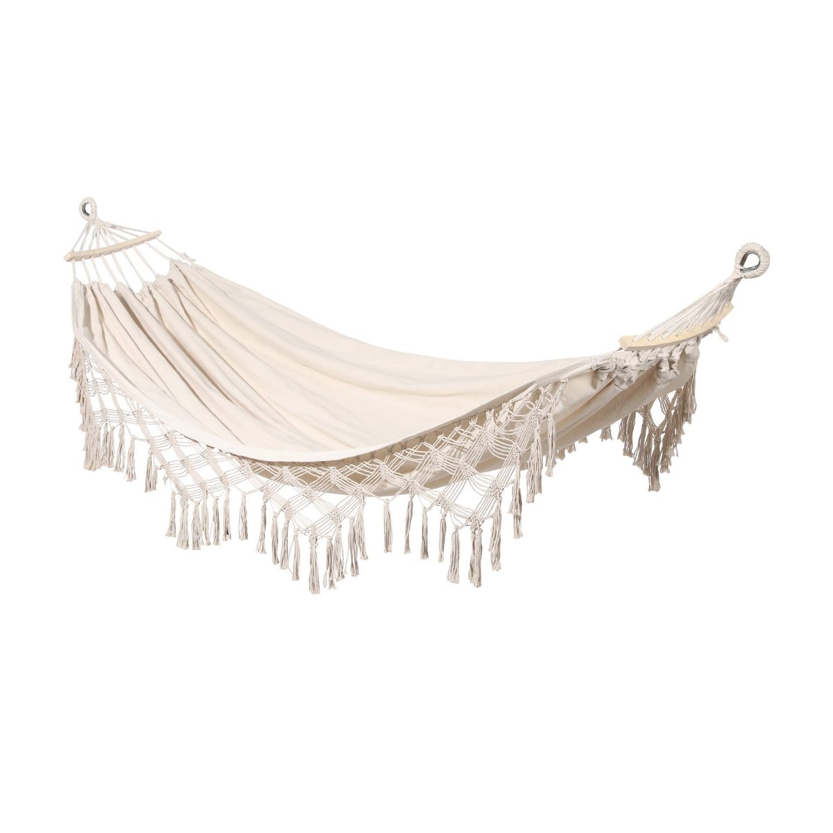 Hamak ogrodowy Rebecca Mobili Daylily 200x150 Polibawelna Plótno Beżowy Boho