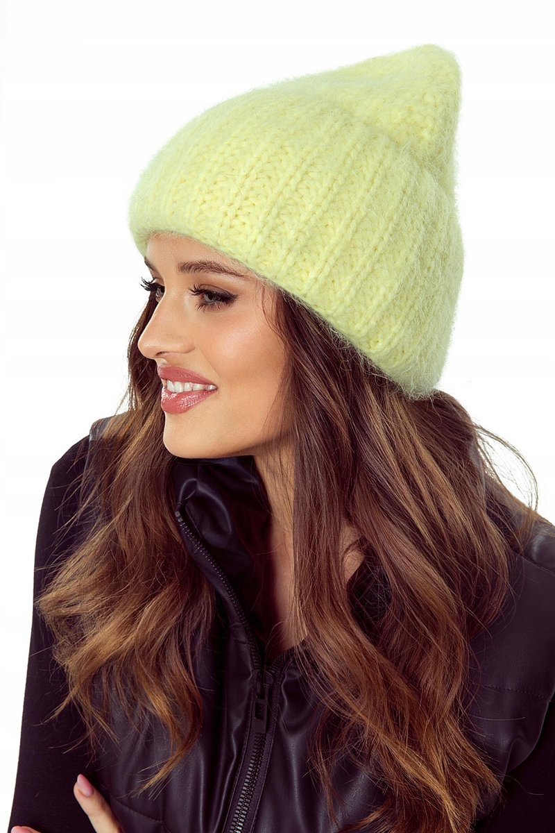 GRUBA CZAPKA DAMSKA WEŁNIANA WEŁNA ZIMOWA NA ZIMĘ 60% Angora ŻÓŁTA