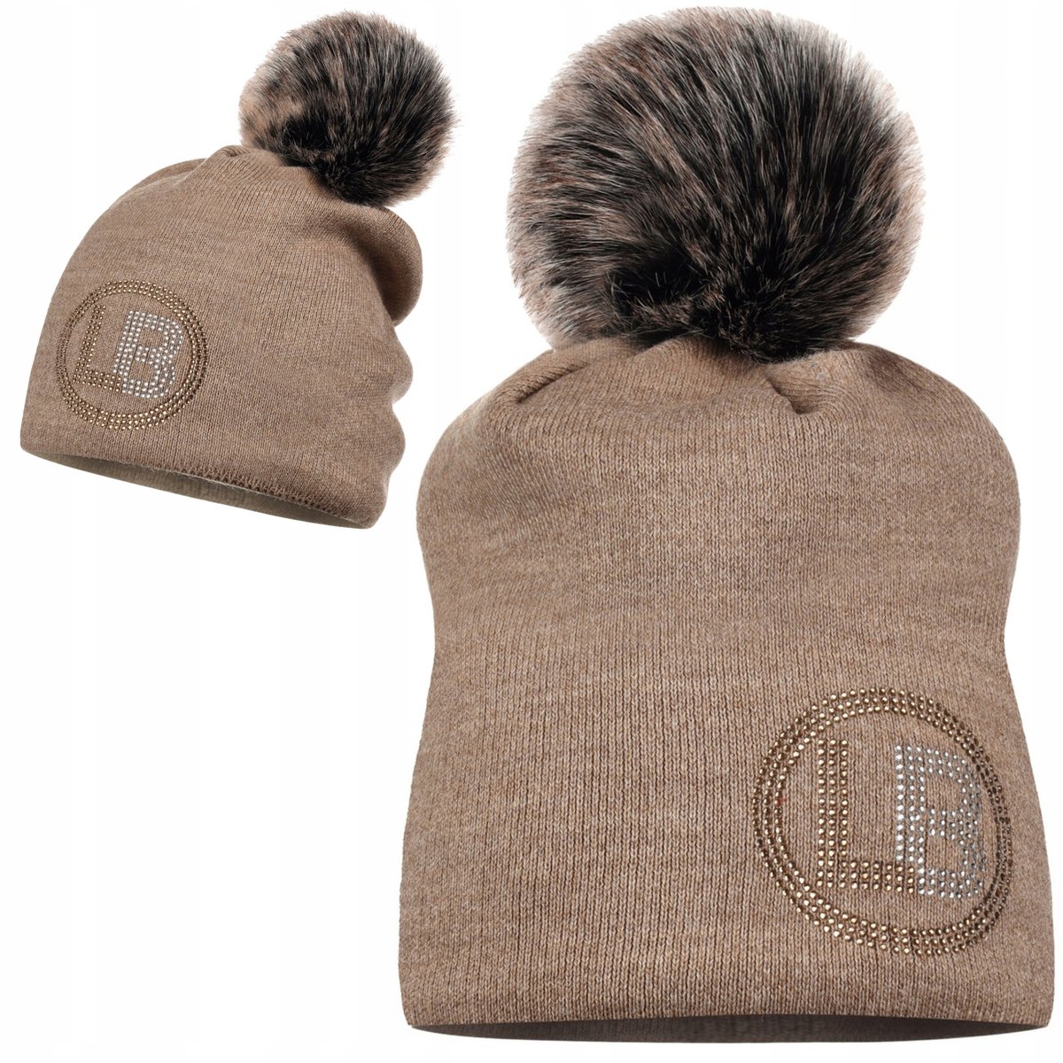 Czapka Z Pomponem Pompon Zimowa Labartti Ozdobne Logo Beżowa Beż