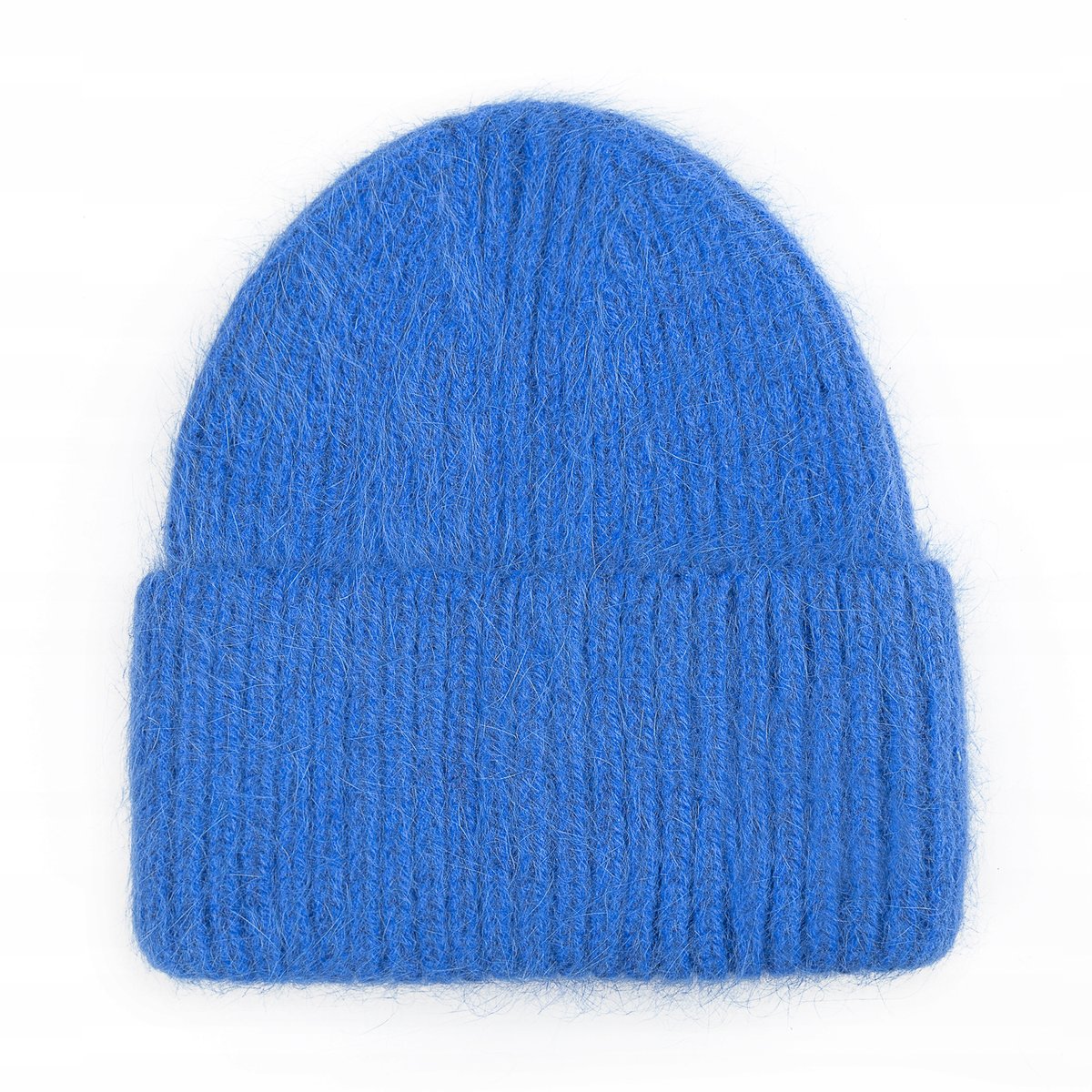 Czapka Beanie Damska Wełniana Wełna Zimowa Na Zimę 60% Angora Niebieska