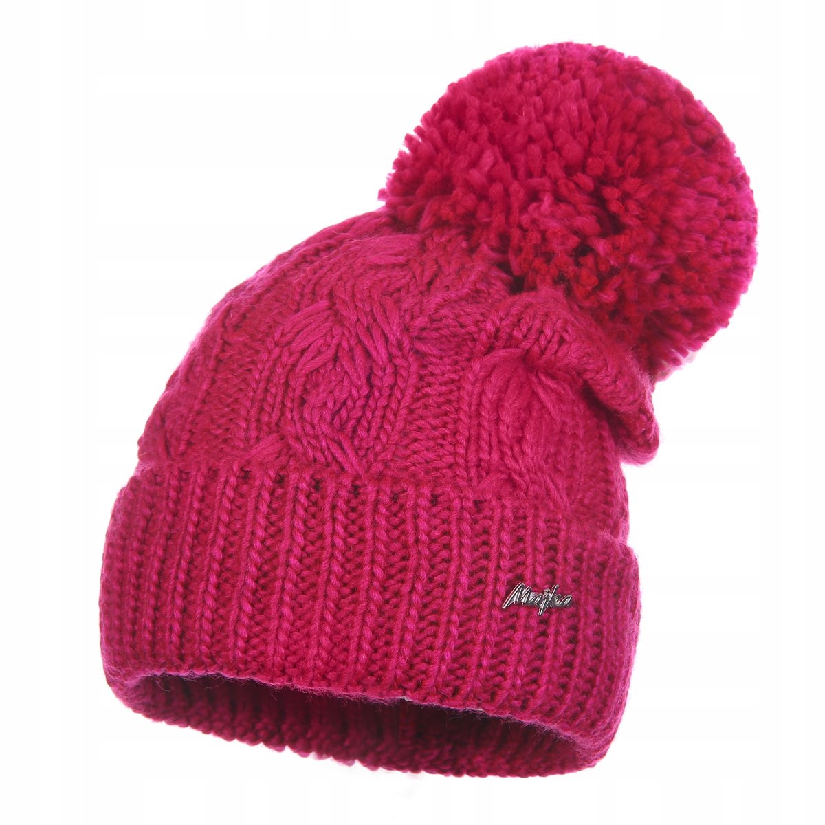 Różowa Czapka Damska Zimowa Z Pomponem Wywijana Ciepła Na Zimę Majka
