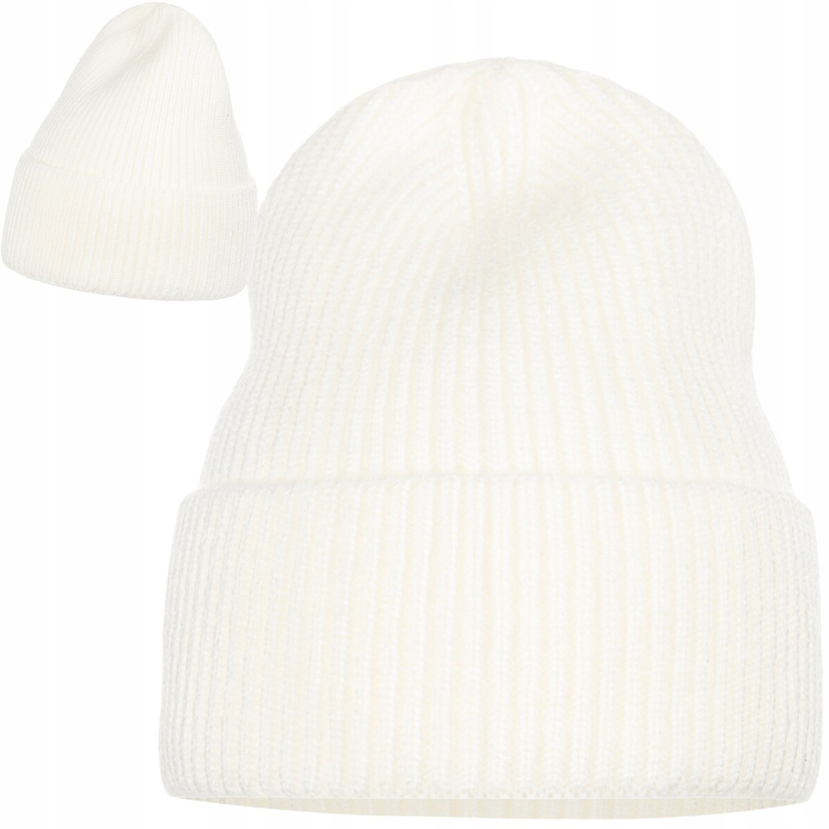 Czapka Damska Kobieca Beanie Wywijana Ciepła Jesienna Ecru Beżowa