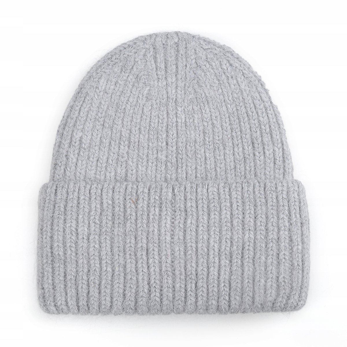 CZAPKA BEANIE DAMSKA WEŁNIANA WEŁNA ZIMOWA NA ZIMĘ 60% Angora SZARA