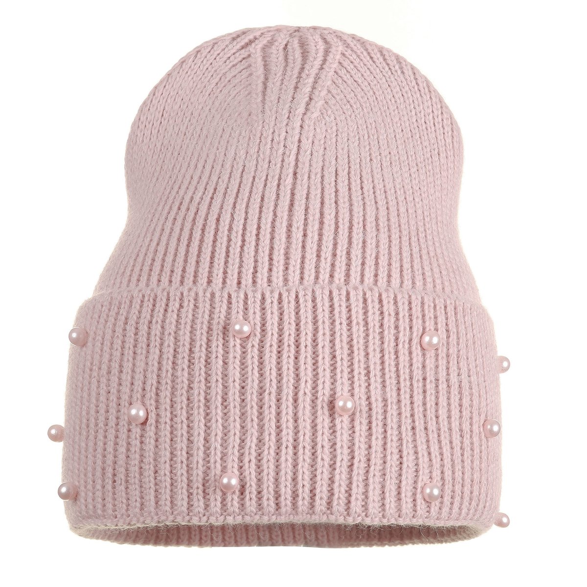 Czapka Damska Kobieca Beanie Perełki Wywijana Ciepła Jesienna Różowa