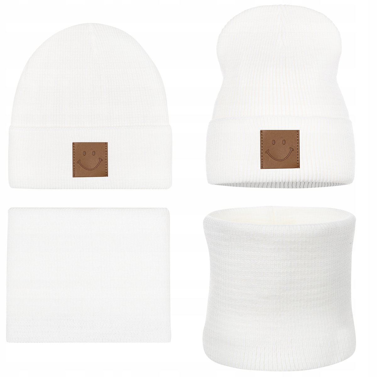 KOMPLET Z POLAREM ZIMOWY JESIENNY CZAPKA + KOMIN 40/46 BIEL BIAŁY