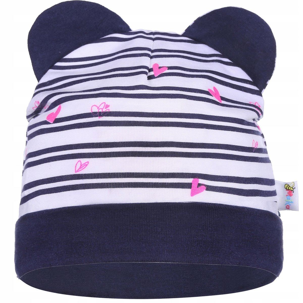 CZAPKA CZAPECZKA DZIECIĘCA BAWEŁNIANA BIEL GRANAT RÓŻ SERDUSZKA r. 36