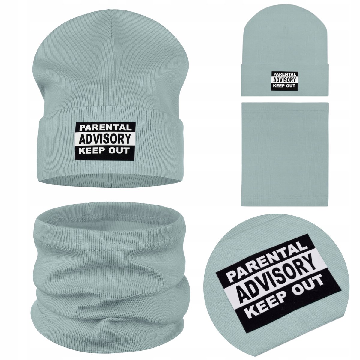 KOMPLET DZIECIĘCY JESIENNY ZIELONY CZAPKA WYWIJANA + KOMIN BAWEŁNA 40-46