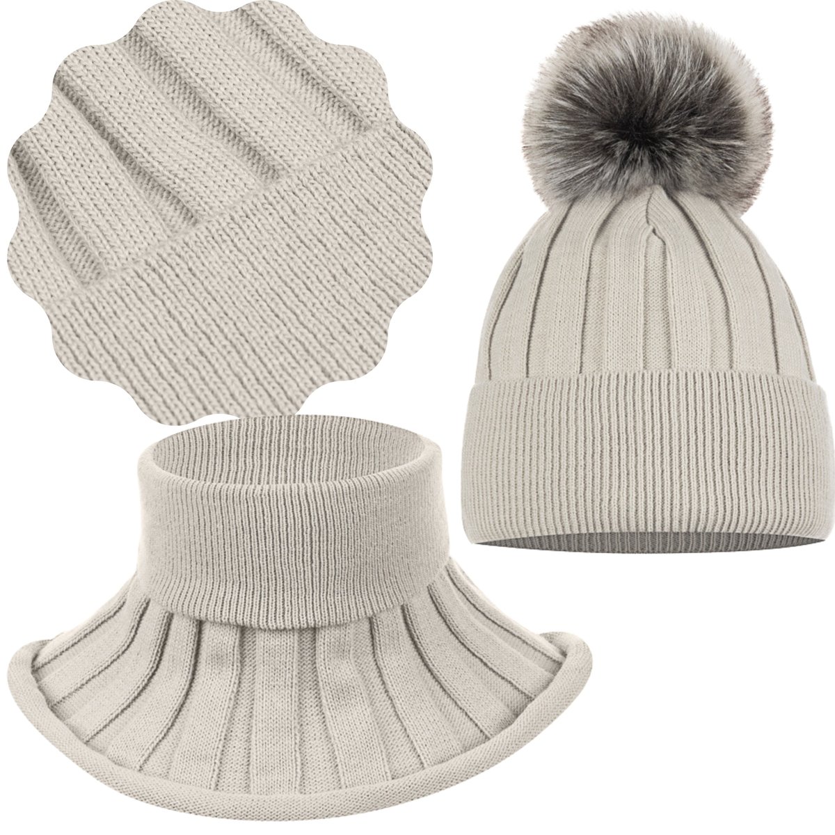 KOMPLET DZIECIĘCY ZIMOWY CIEPŁY POLAR JESIEŃ CZAPKA GOLFIK 44/50 BEŻOWY BEŻ